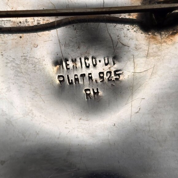 VTG Taxco Sterling Aztec Monkey Brooch 2" Black Enamel Turquoise Inlay Signed RH - Picture 5 of 10